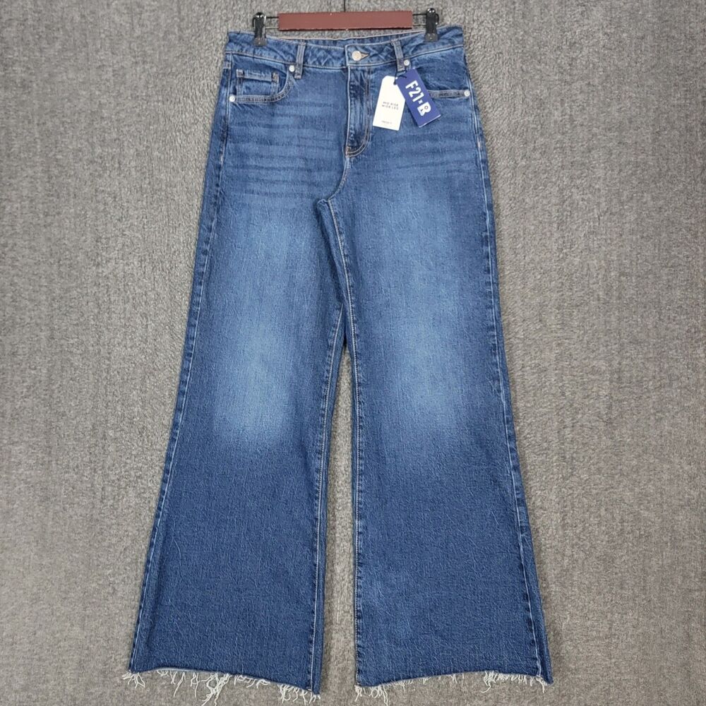 Forever 21 Jeans Womens 27 Blue Mid Rise Loose Fit Wide Leg Stretch Denim 31x32